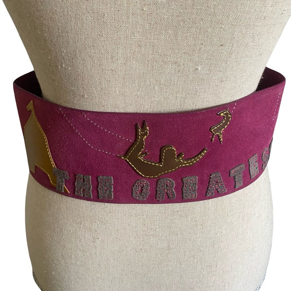 Vintage Suede Leather The Greatest Show On Earth Embroidered Belt Size M